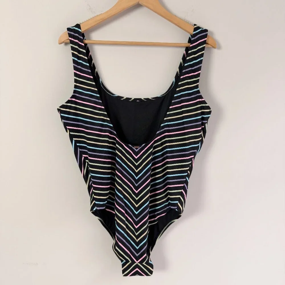2/$30 Victoria's Secret Striped Black Pastel One Piece Bathing Suit XXL